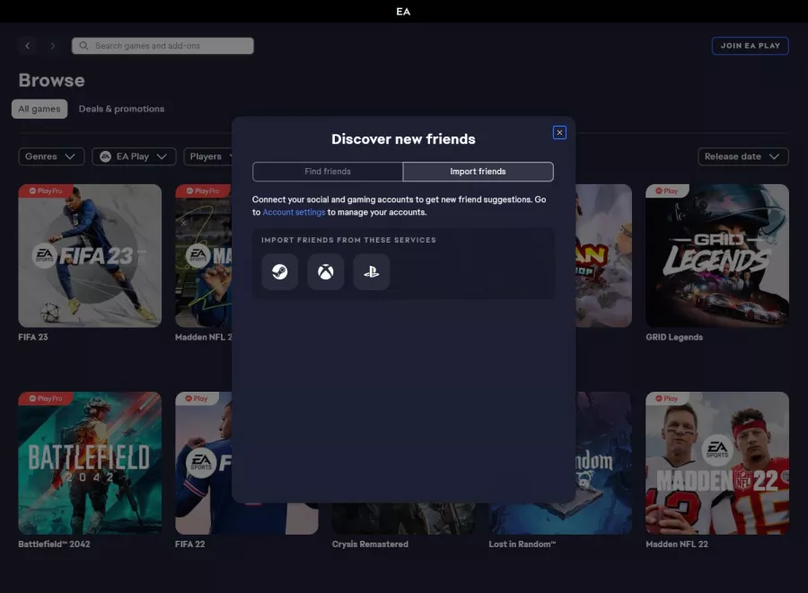 EA App PC import friends