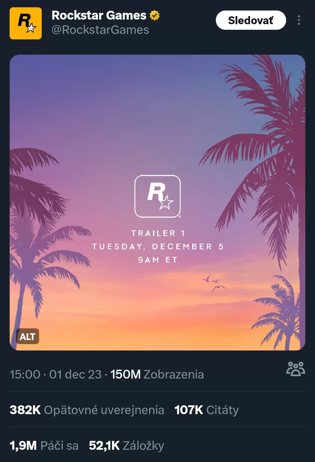 Rockstar Games GTA VI Tweet