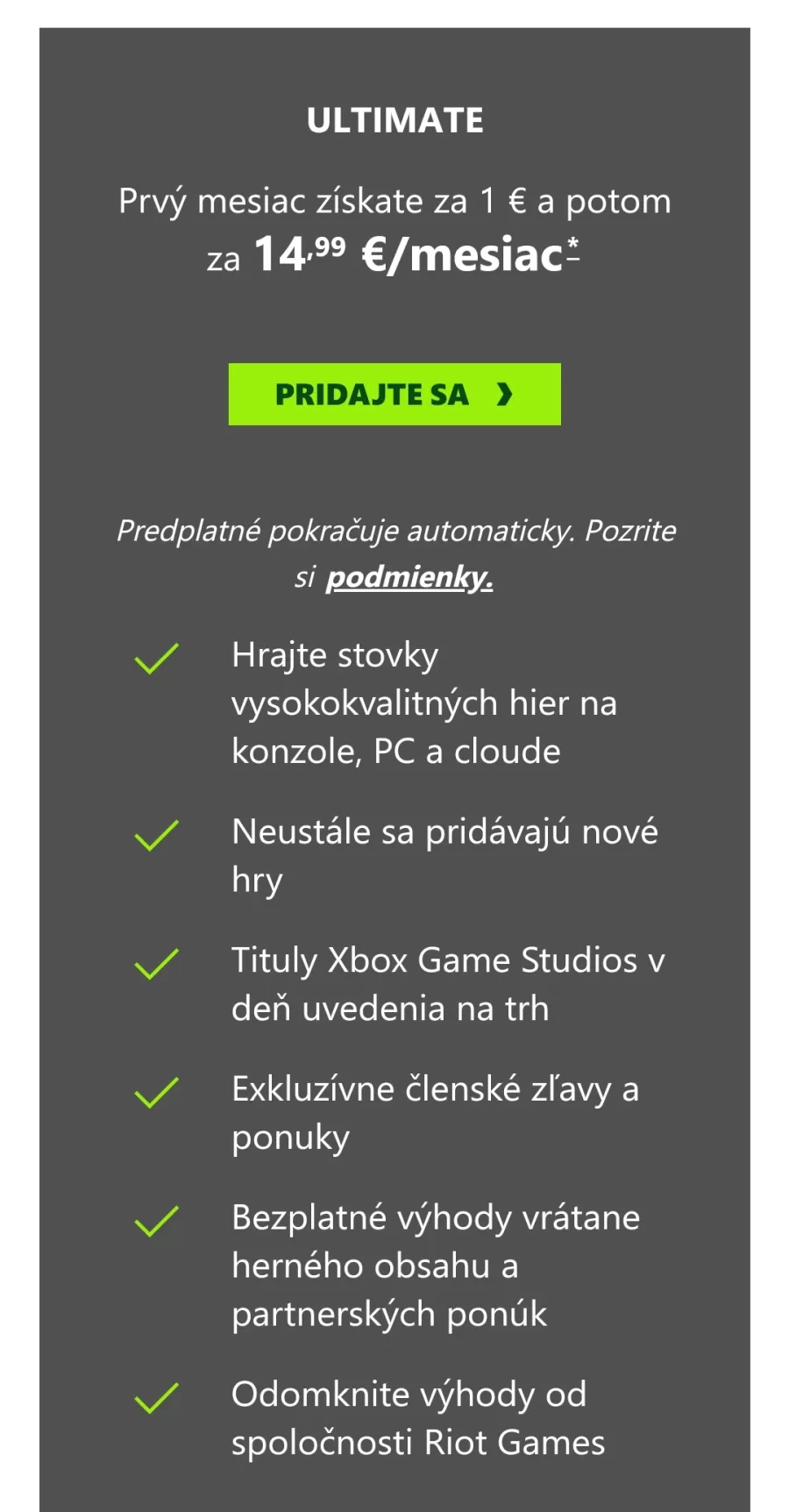Xbox Game Pass 1 euro