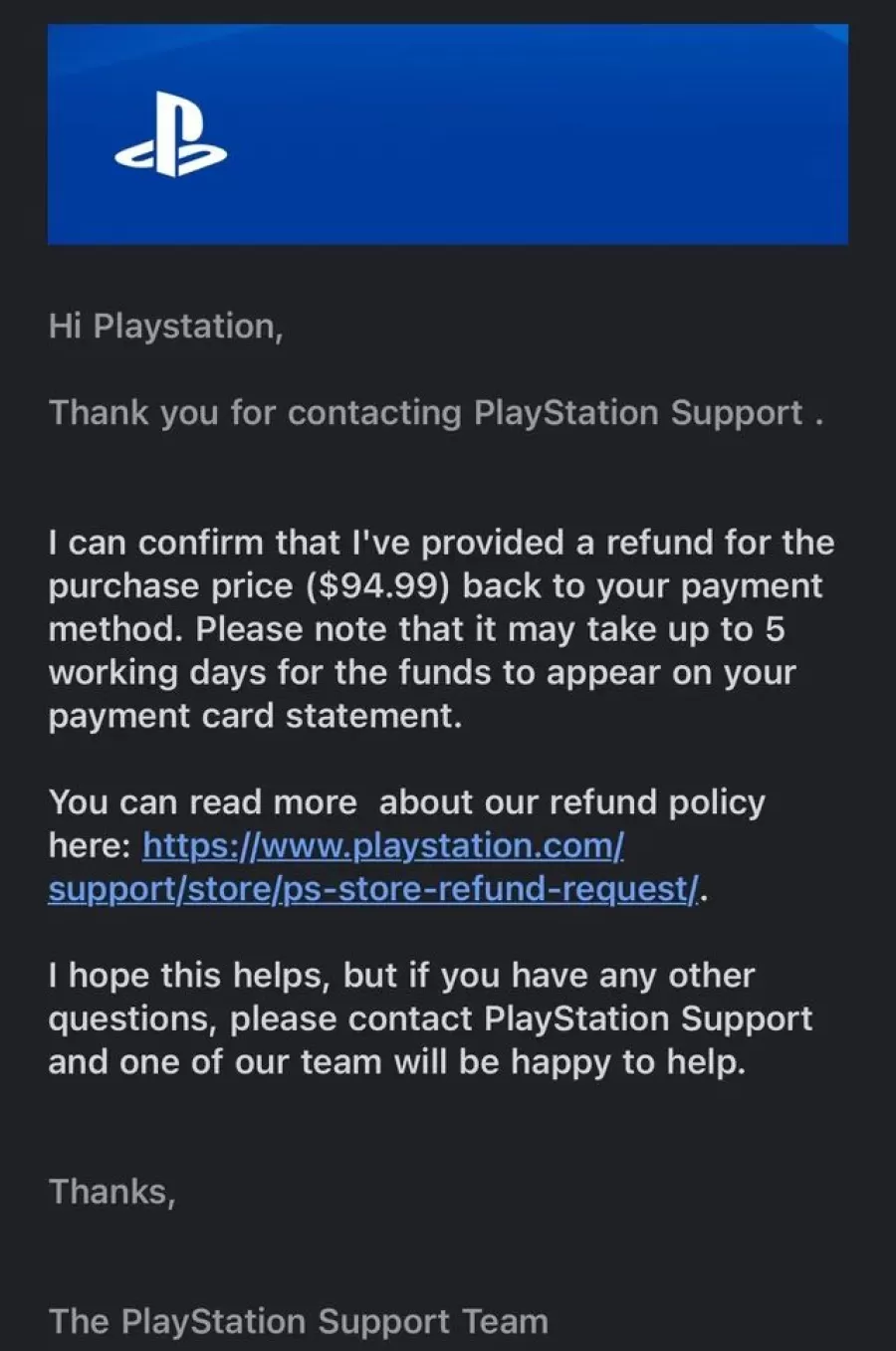 PS Store Refund vr&aacute;tenie peňaz&iacute;