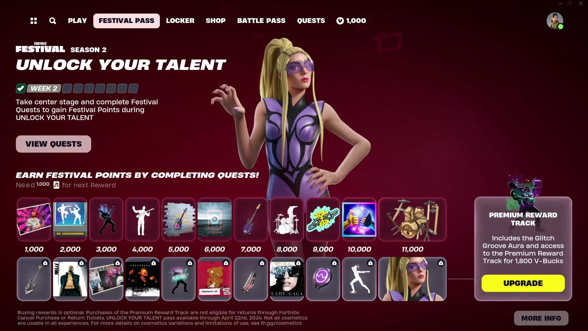 Lady Gaga Fortnite Festival Battle Pass