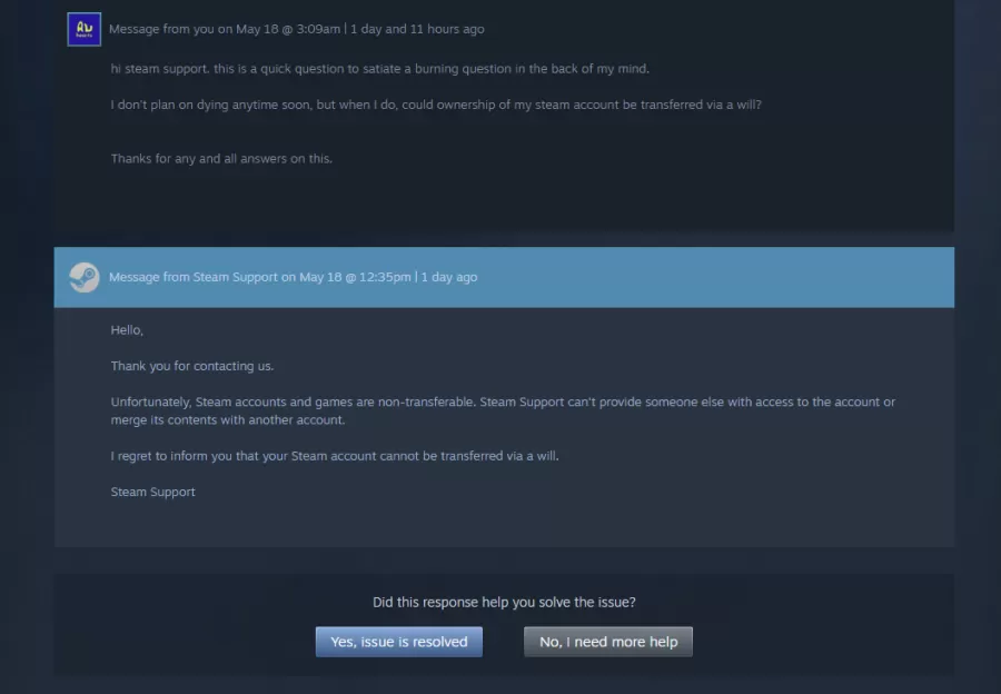 Steam &uacute;čet po smrti