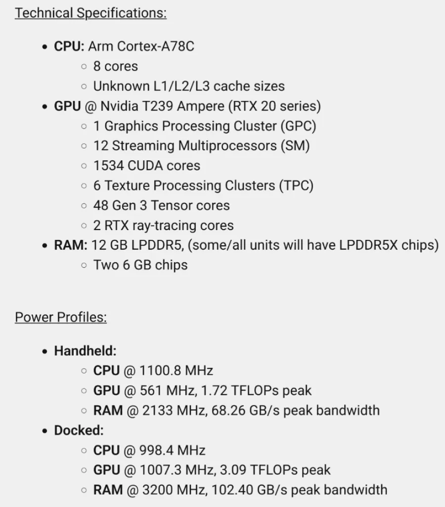 Nintendo switch 2 specifications